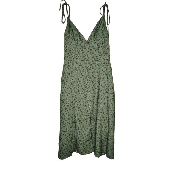 NWT House of CB Medium Dress, Shoulder Tie, Green Floral, Romantic, V-Neck, New - Picture 1 of 6